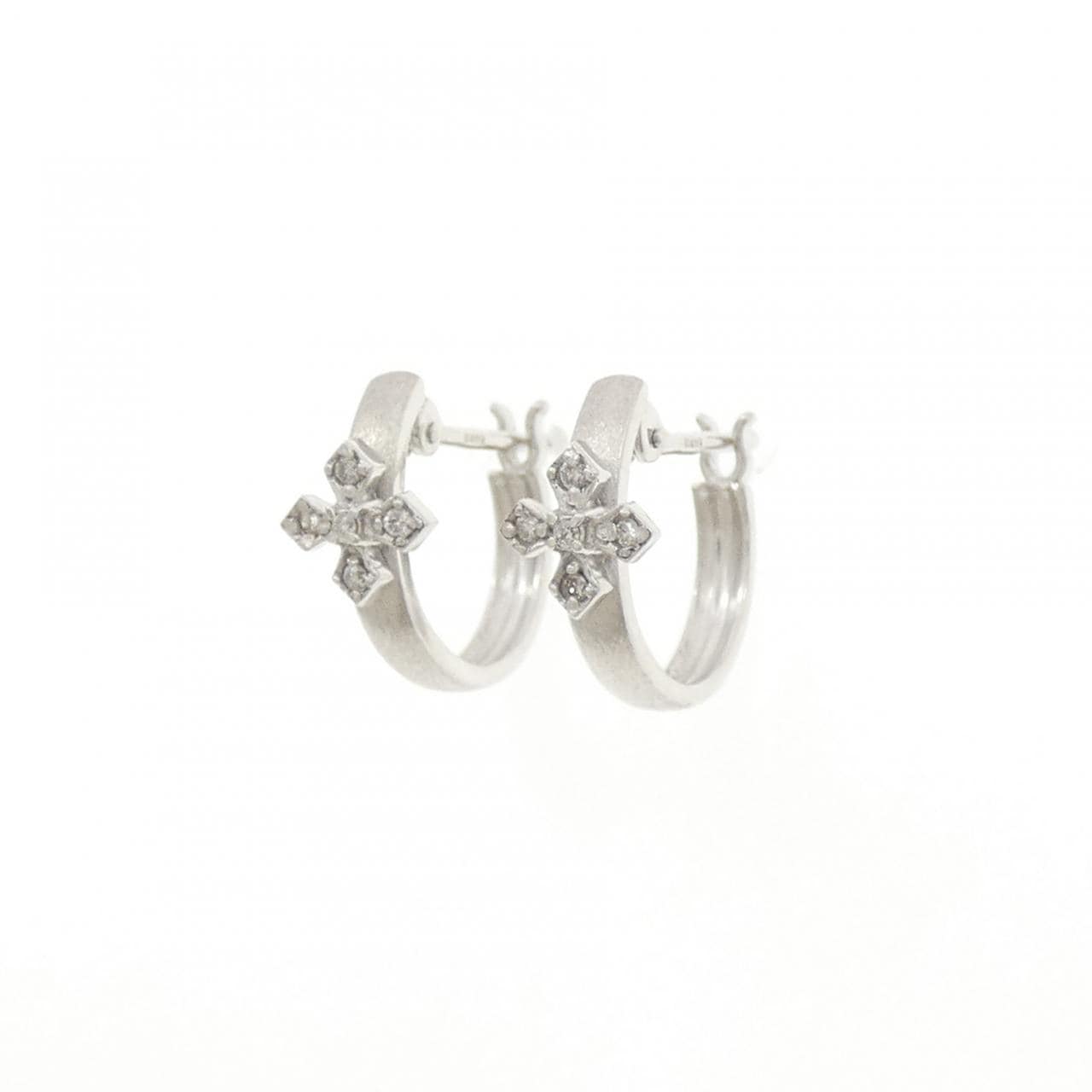 K14WG フラワー ダイヤモンド ピアス 0.04CT