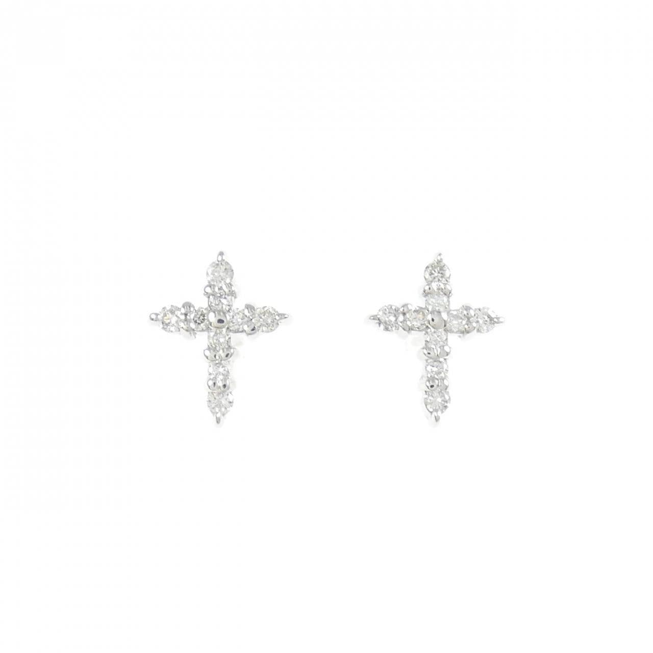 K14WG クロス ダイヤモンド ピアス