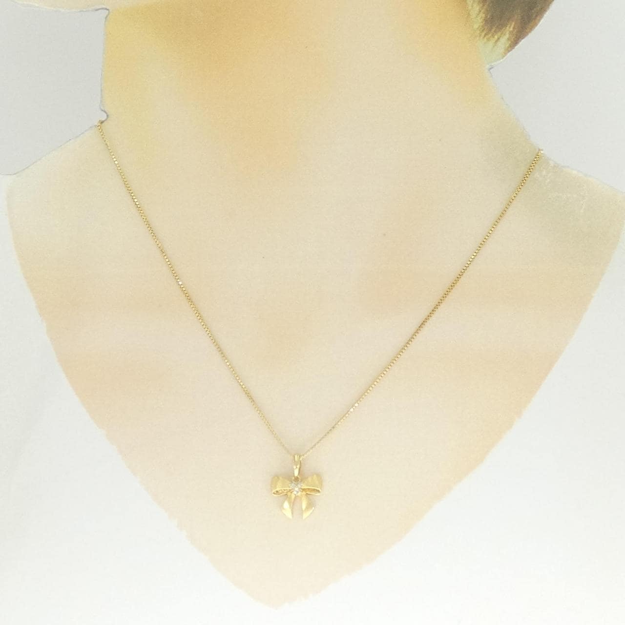 K18YG リボン ダイヤモンド ネックレス 0.041CT