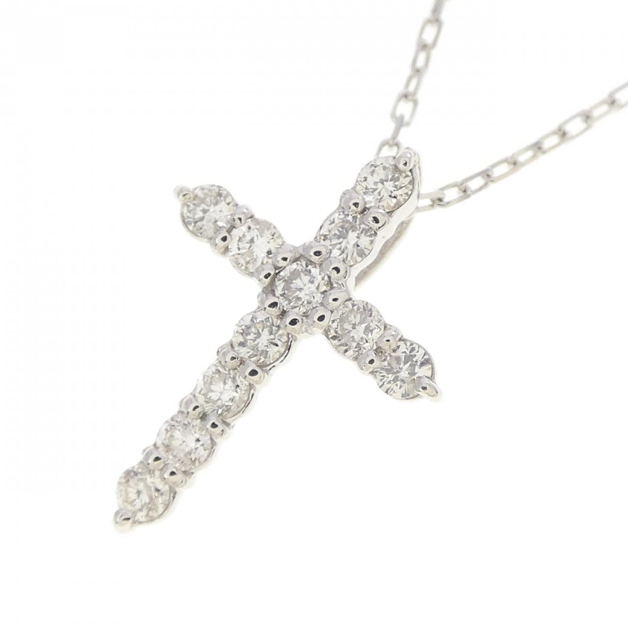 K18WG クロス ダイヤモンド ネックレス 0.20CT