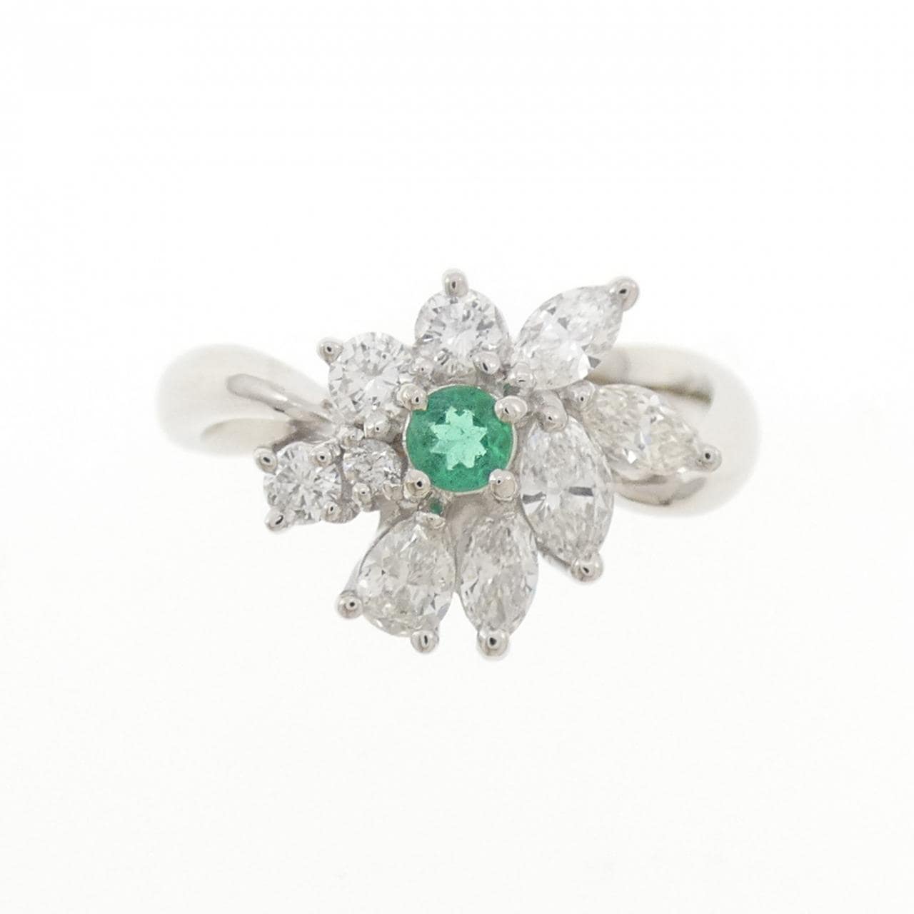 PT900 フラワー エメラルド リング 0.11CT