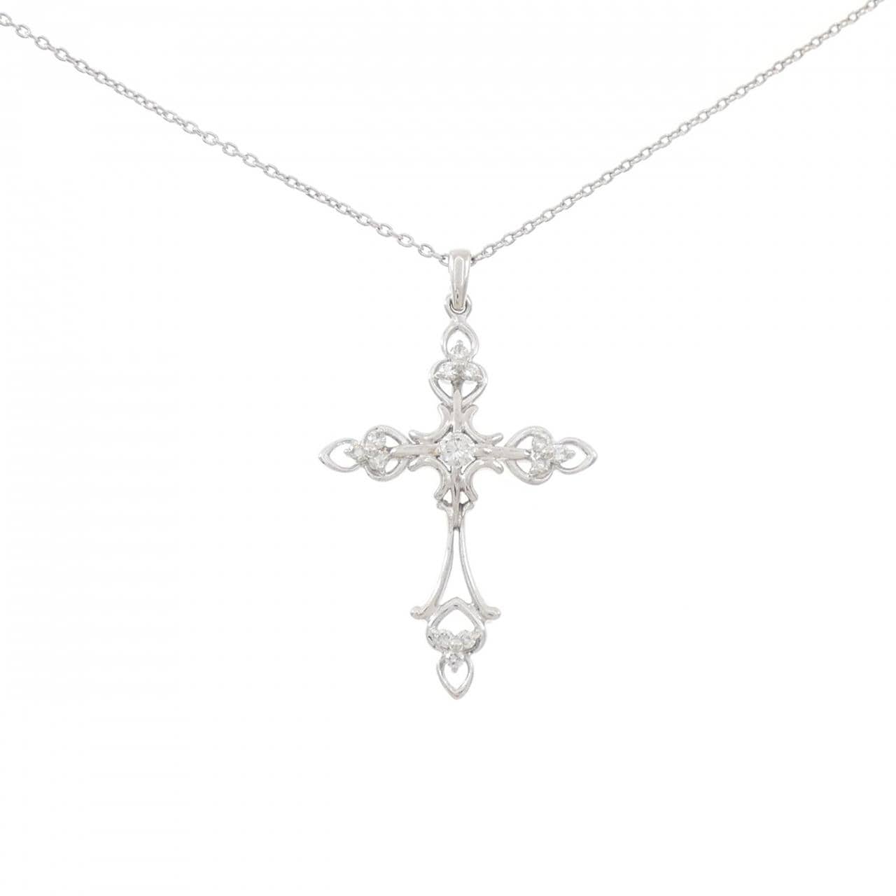 K18WG クロス ダイヤモンド ネックレス 0.30CT