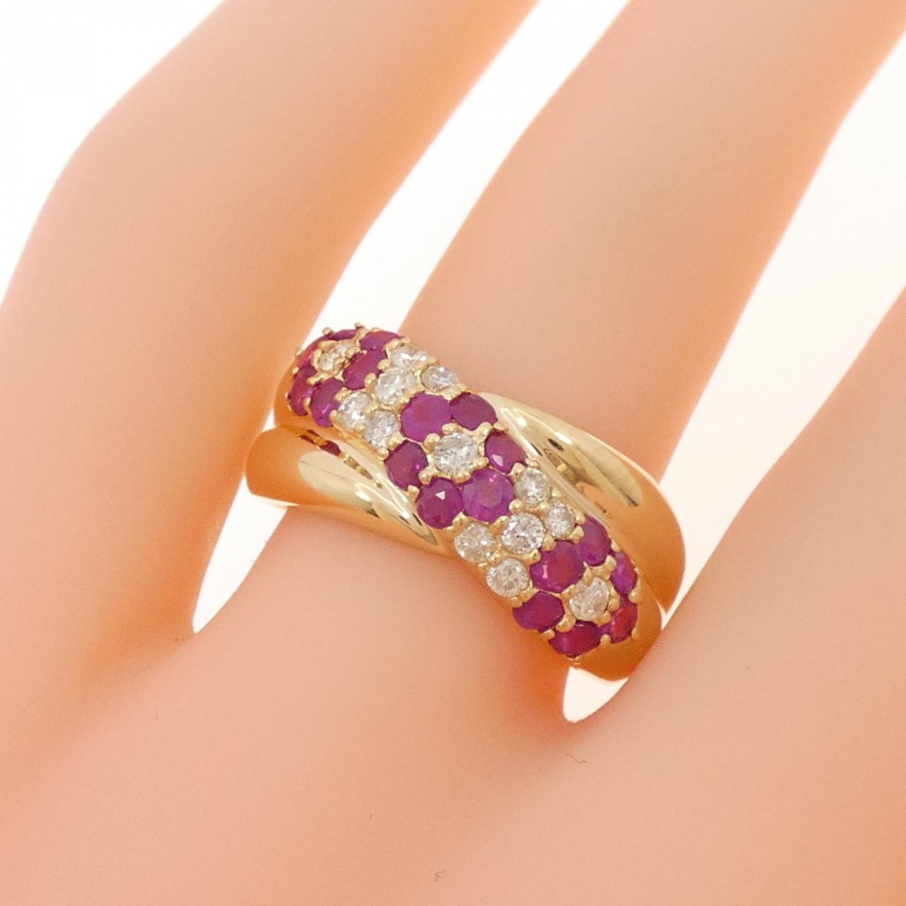 K18YG Flower Ruby Ring 1.00CT