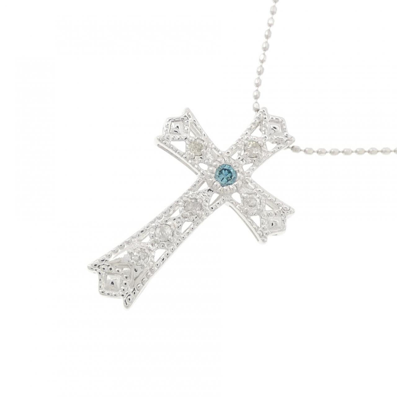 K18WG クロス ダイヤモンド ネックレス 0.15CT