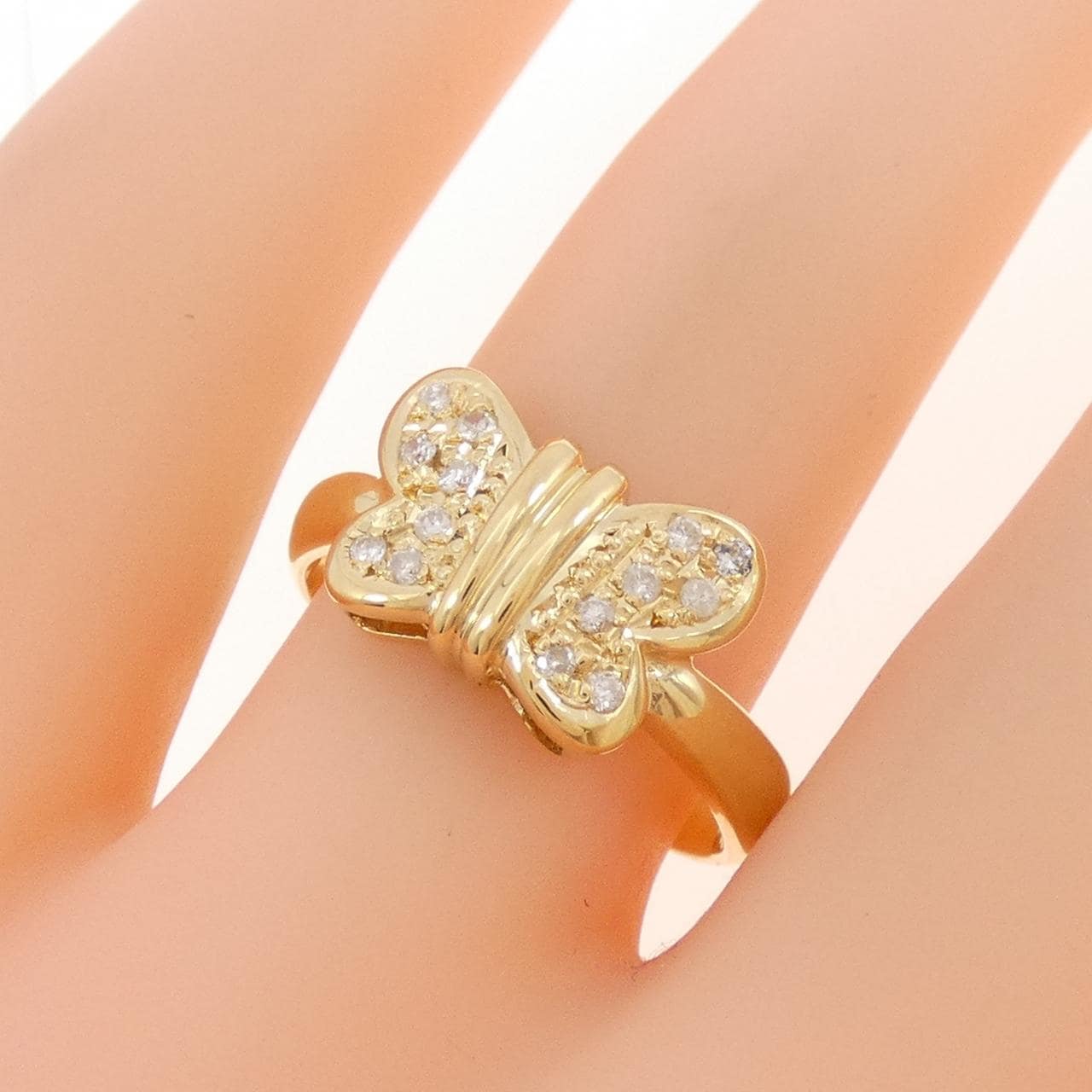 K18YG バタフライ ダイヤモンド リング 0.10CT