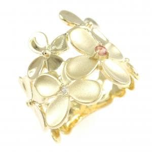 K18YG フラワー トルマリン リング