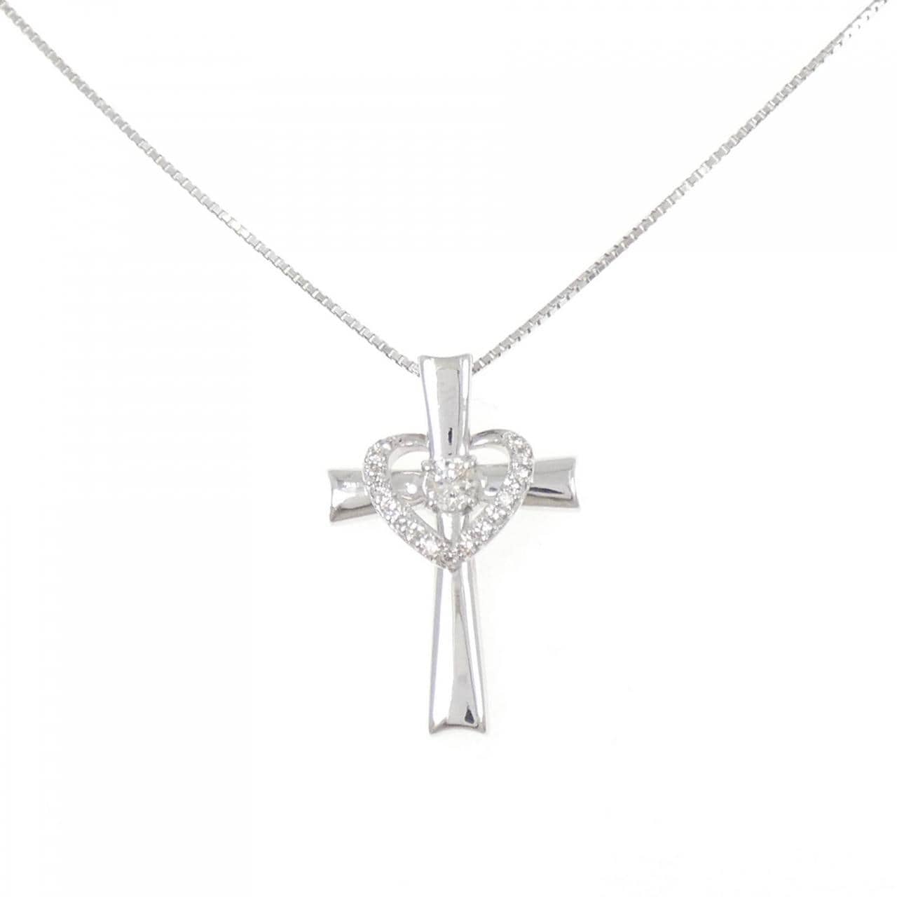 K18WG クロス×ハート ダイヤモンド ネックレス 0.11CT