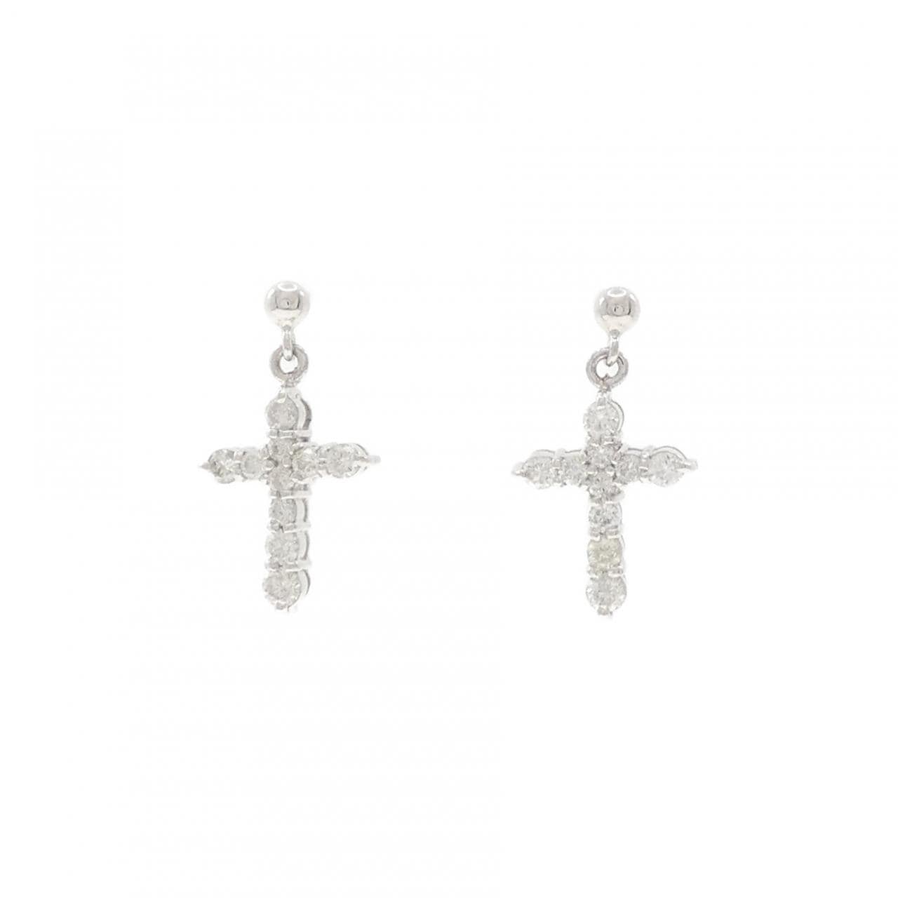 PT900 クロス ダイヤモンド ピアス 0.42CT