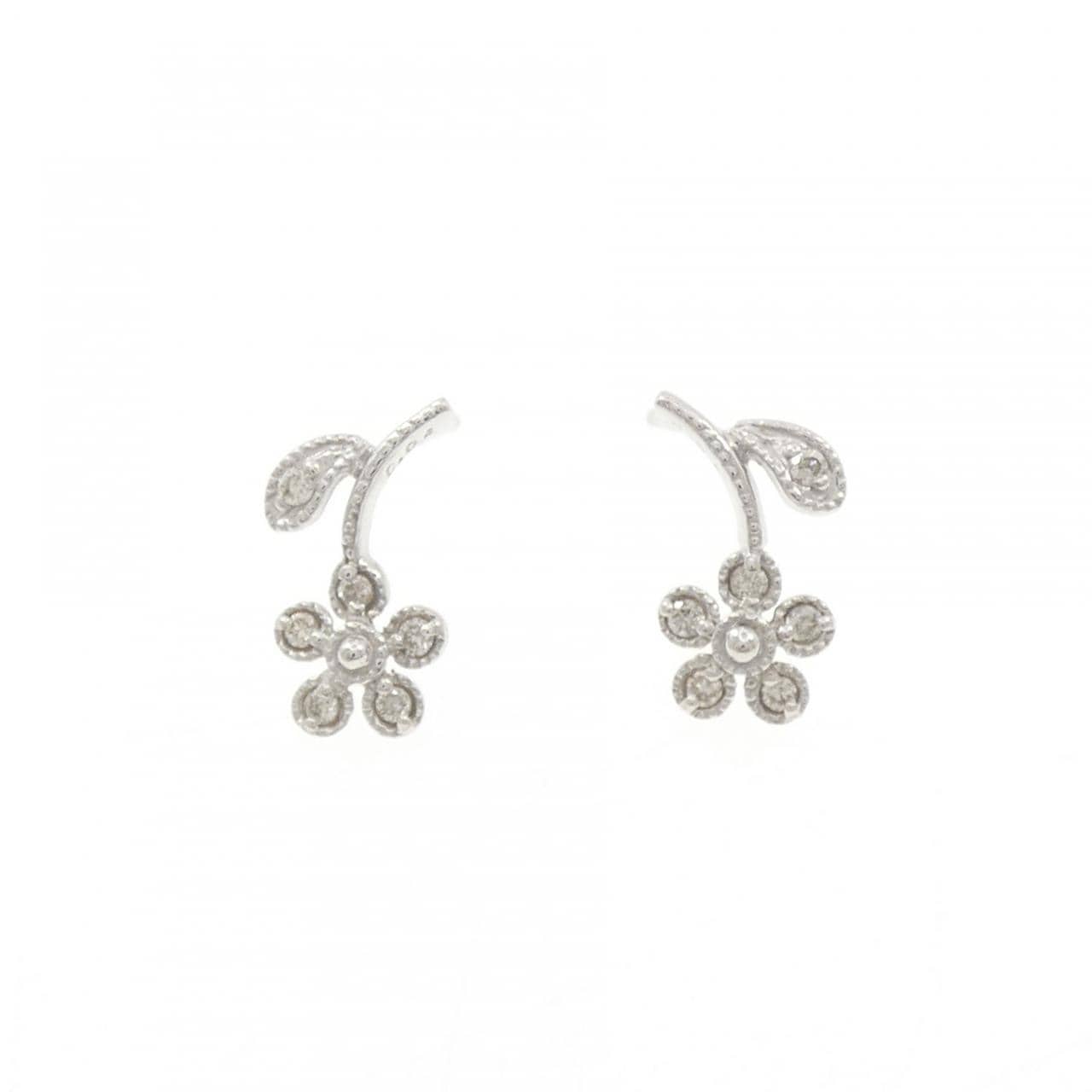 K18WG フラワー ダイヤモンド ピアス 0.08CT