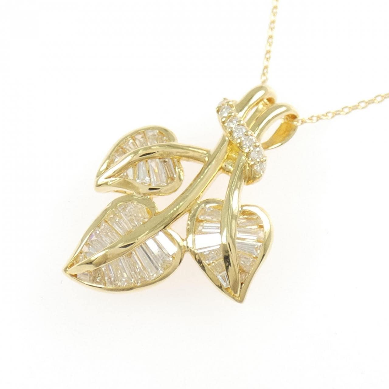 K18YG リーフ ダイヤモンド ネックレス 0.74CT