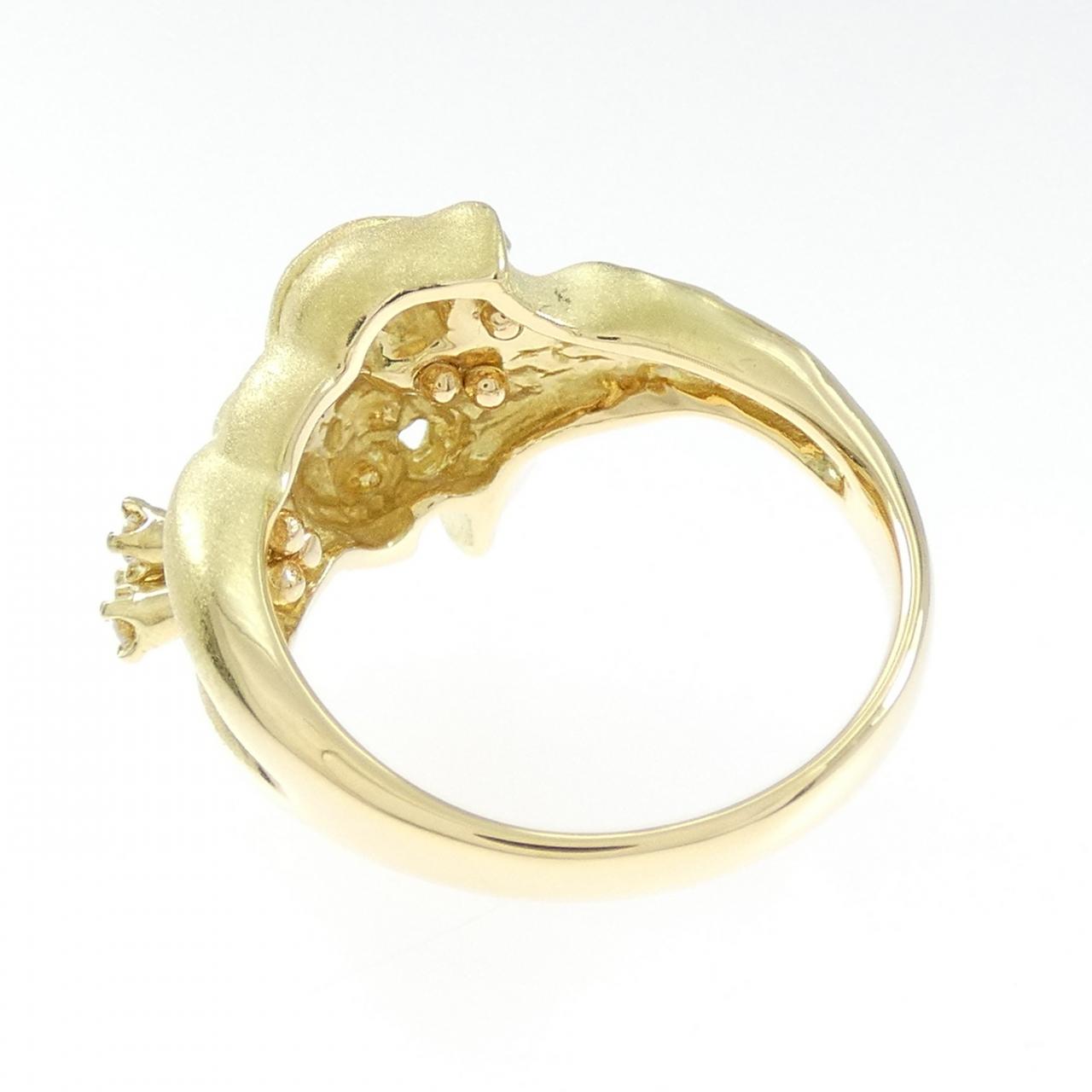 K18YG フラワー エメラルド リング 0.06CT