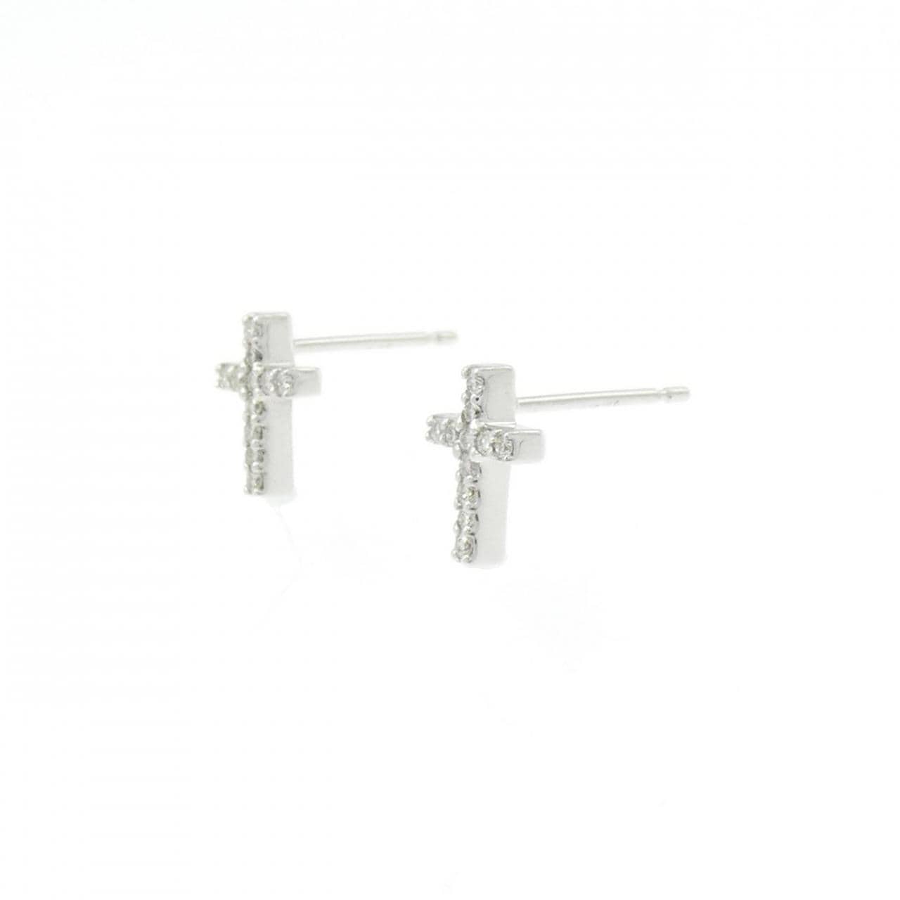 K18WG クロス ダイヤモンド ピアス 0.12CT