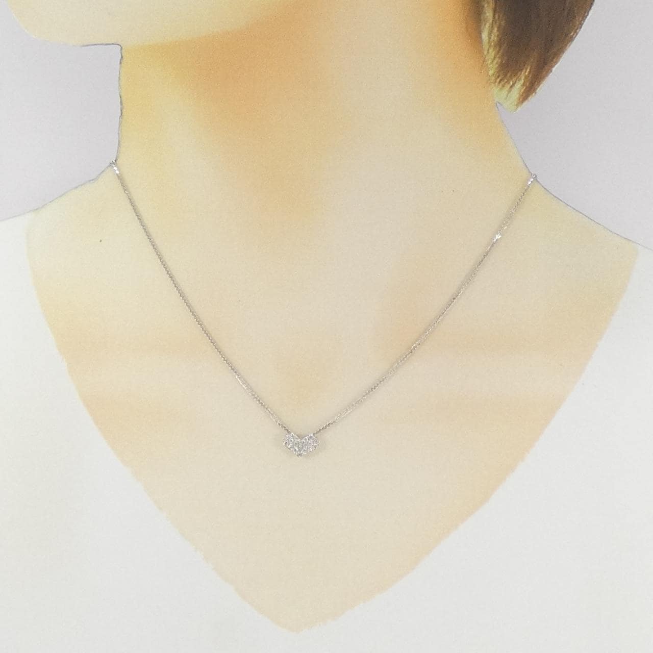 K18WG/750WG ハート パヴェ ダイヤモンド ネックレス 0.2CT