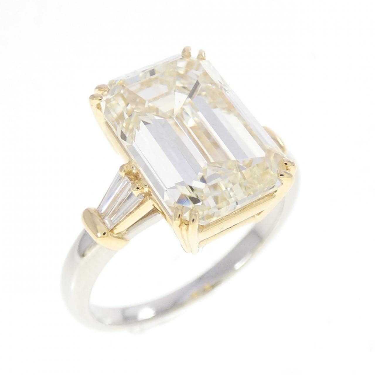 PT900/K18YG ダイヤモンド リング 5.040CT M VS1 エメラルドカット