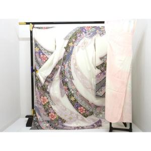 振袖　友禅金彩加工　刺繍入り　きもの・長襦袢　２点セット　身幅Ｌ寸