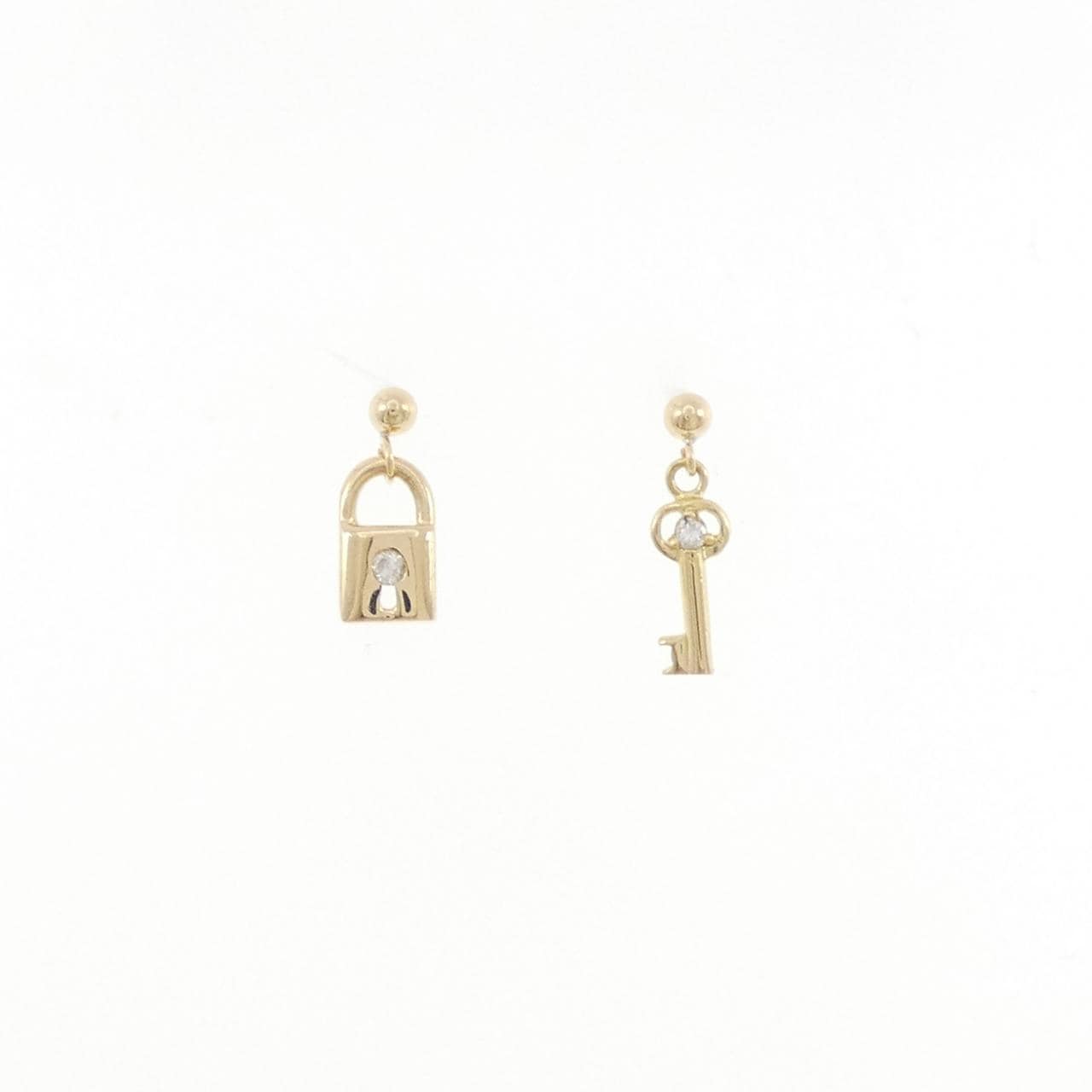 K18YG キー×カデナ ダイヤモンド ピアス 0.04CT