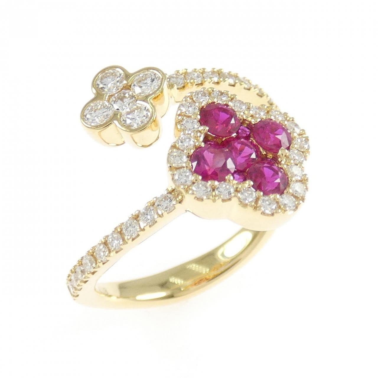 K18YG フラワー ルビー リング 0.58CT