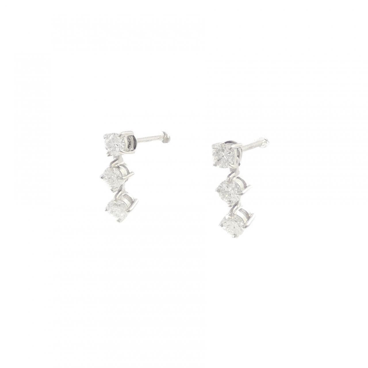 K14WG スリーストーン ダイヤモンド ピアス 0.50CT
