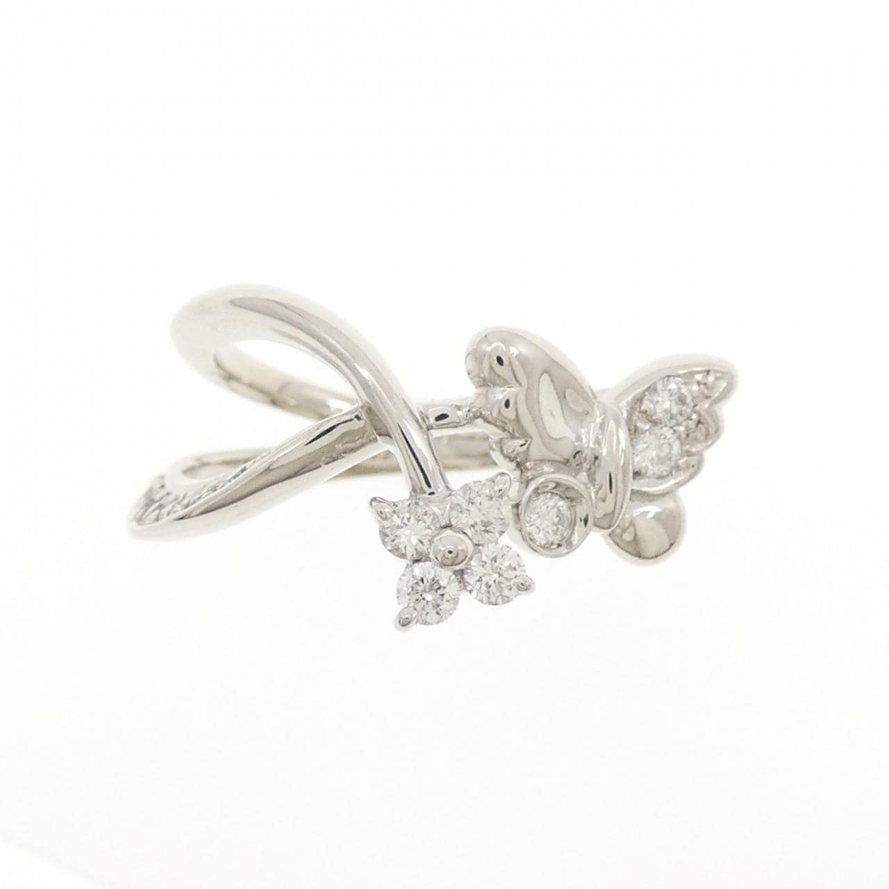 K18WG Butterfly x Flower Diamond Pinky Ring 0.31CT