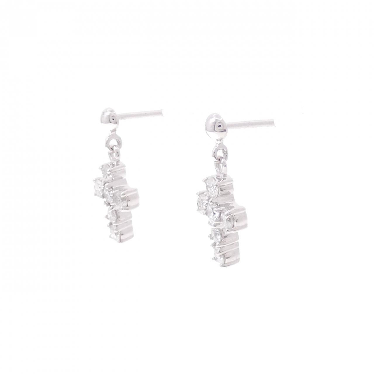 K18WG クロス ダイヤモンド ピアス 0.50CT