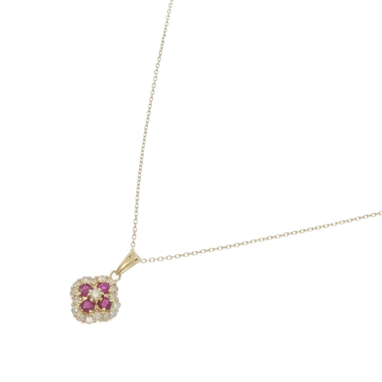 K18YG フラワー ルビー ネックレス