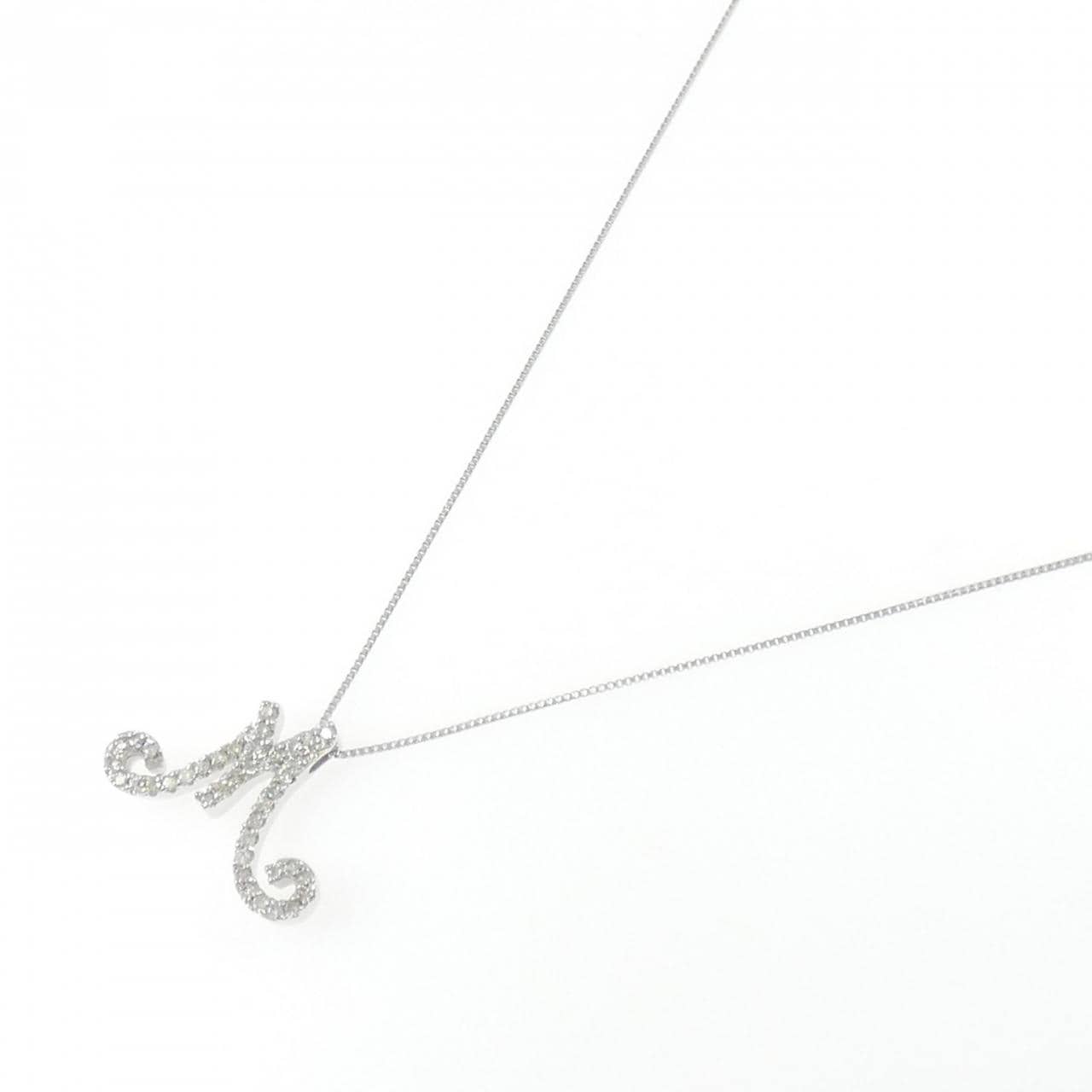 K18WG イニシャルM ダイヤモンド ネックレス 0.26CT