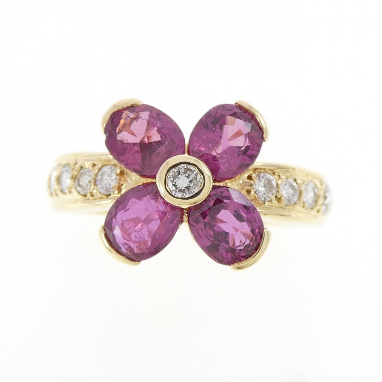 K18YG フラワー ルビー リング 1.59CT