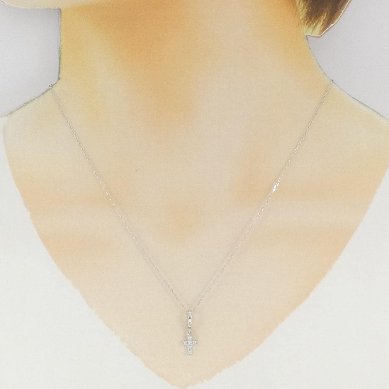 K18WG クロス ダイヤモンド ネックレス 0.06CT