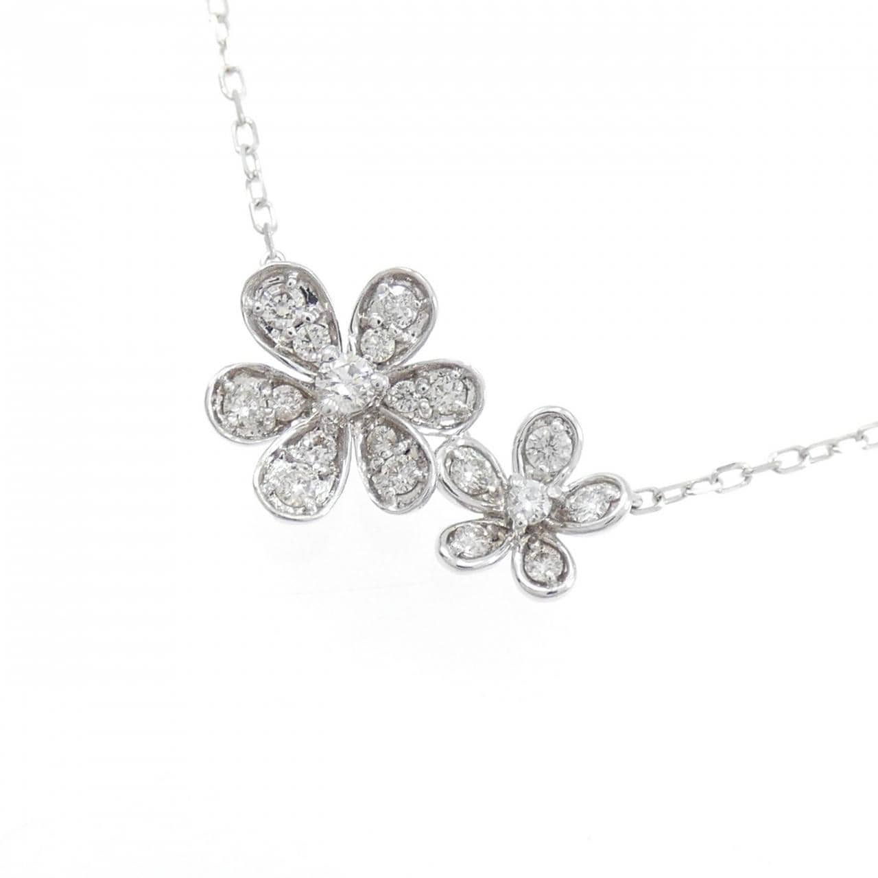 K18WG フラワー ダイヤモンド ネックレス 0.37CT