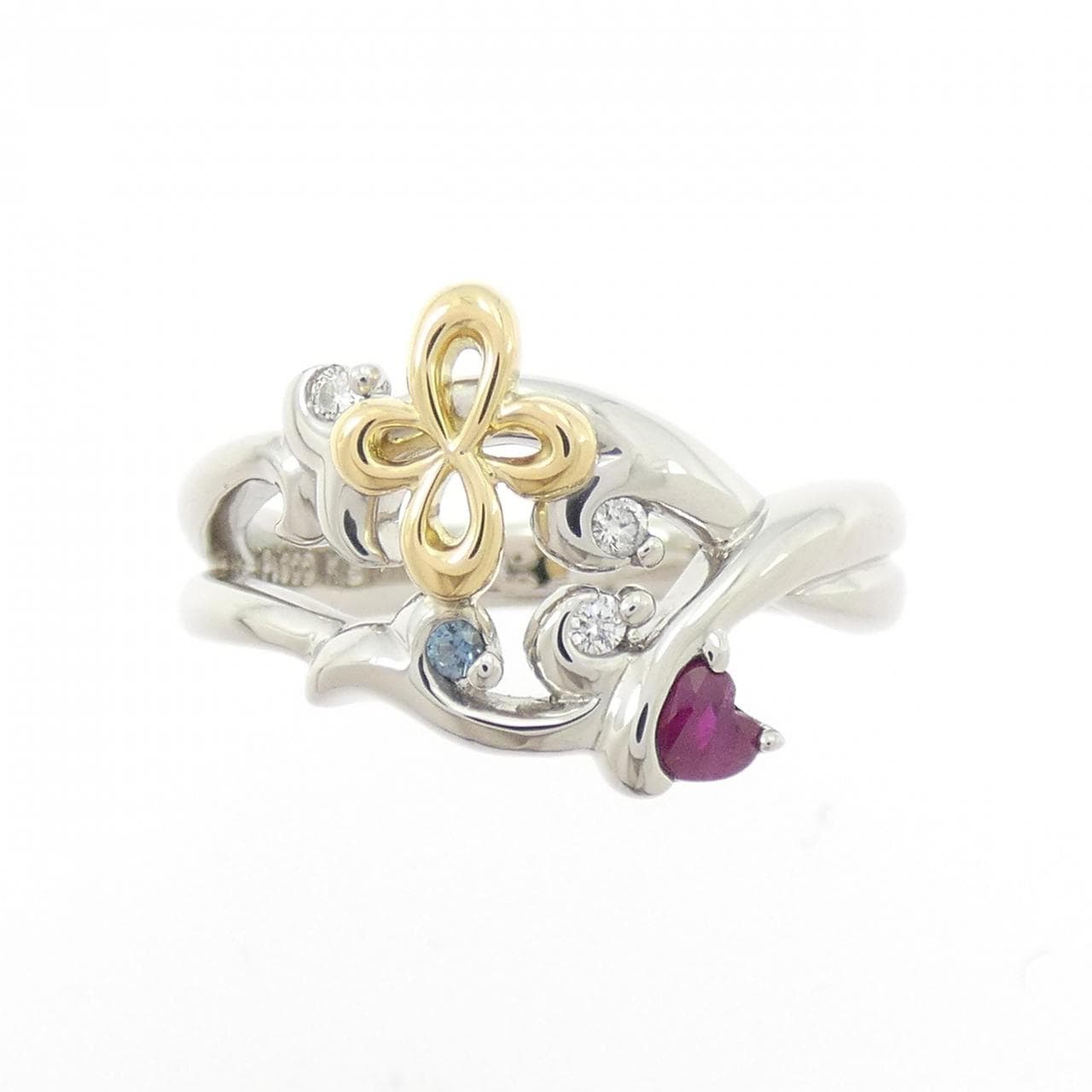 K18YG/PT900 カラーストーン リング