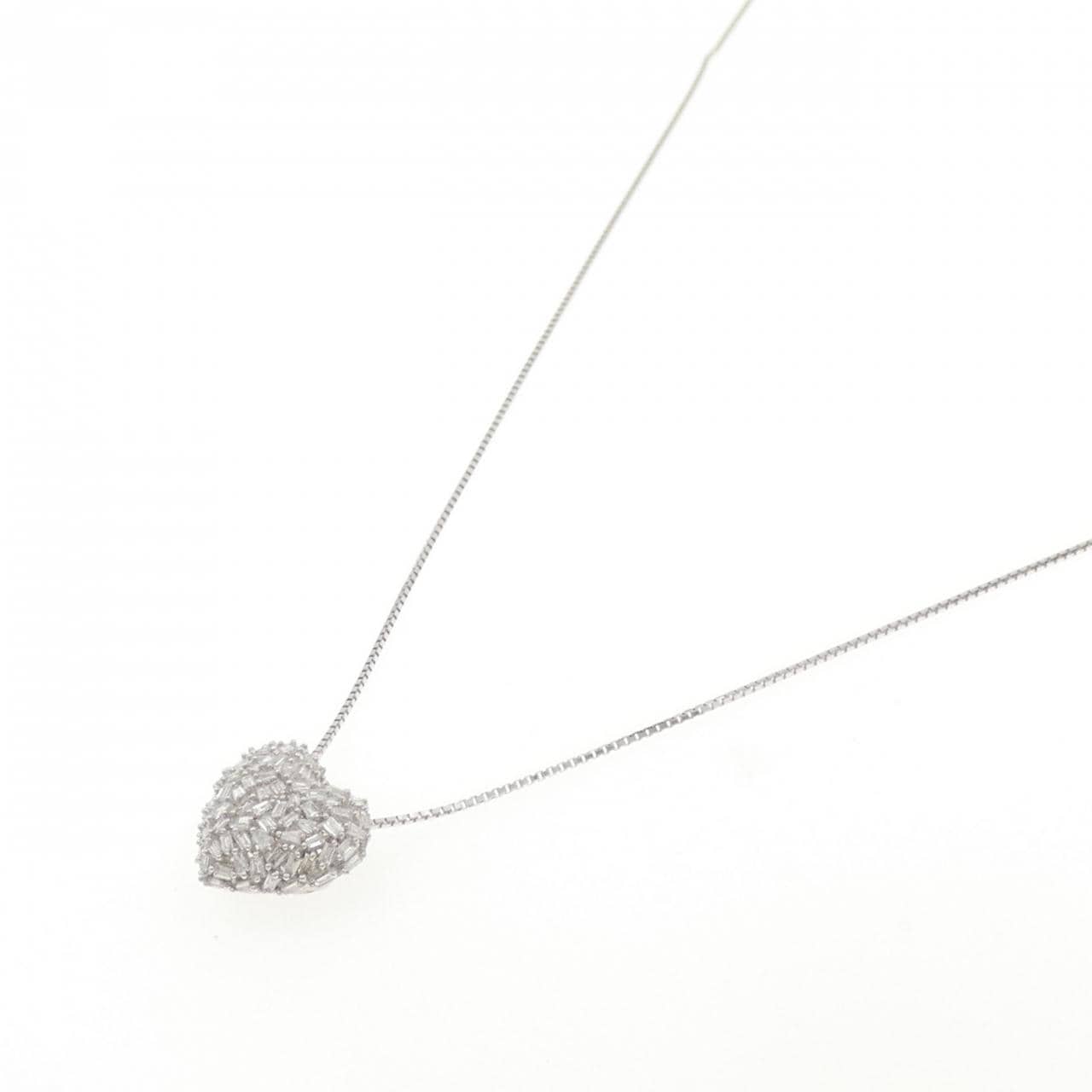 K18WG ハート パヴェ ダイヤモンド ネックレス 0.40CT