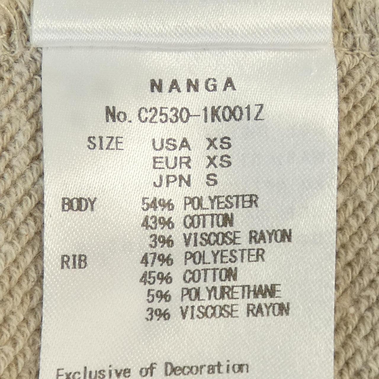 ナンガ NANGA スウェット