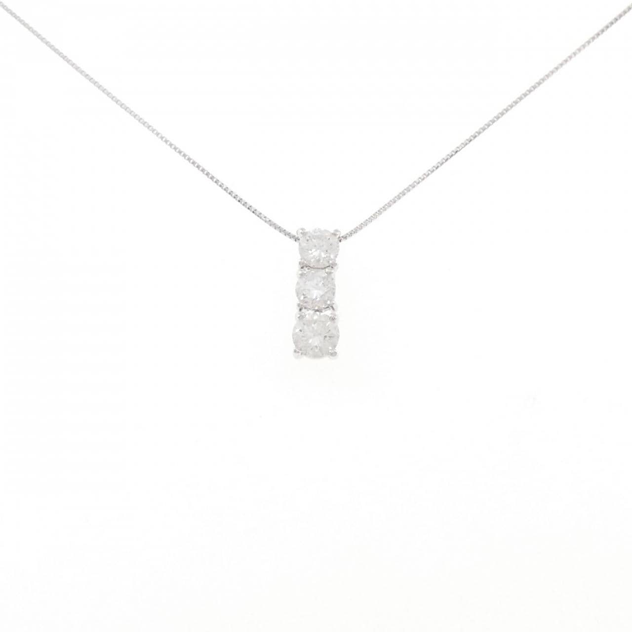 K18WG スリーストーン ダイヤモンド ネックレス 1.00CT
