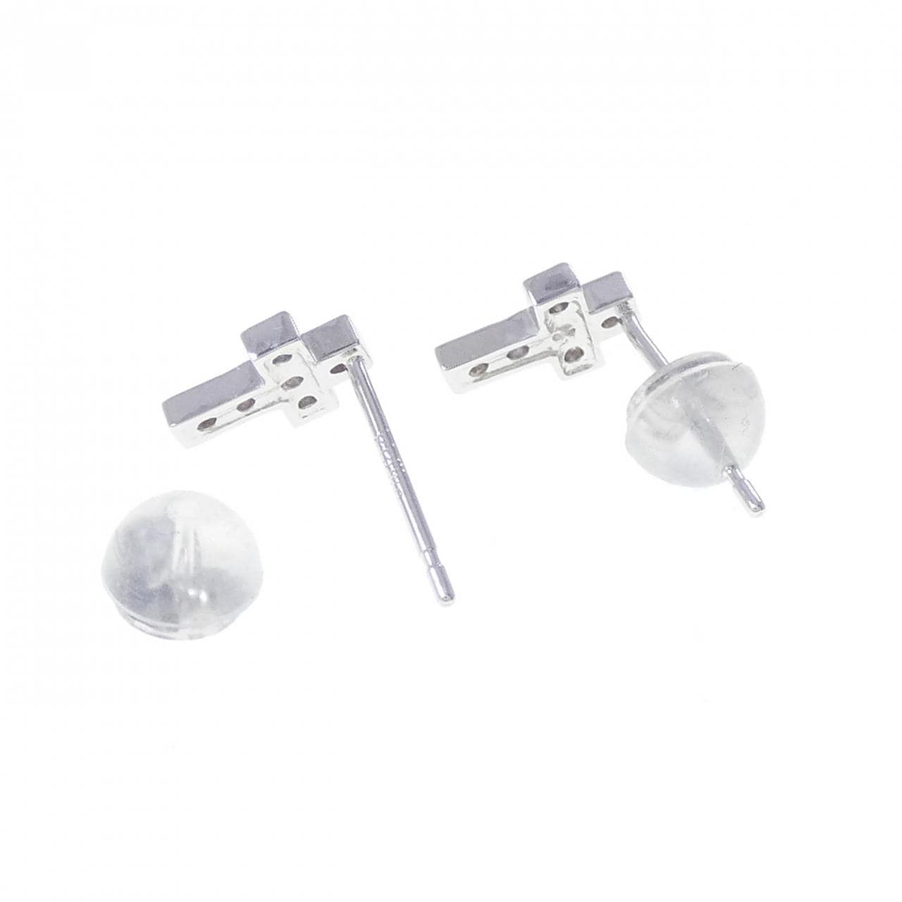 K18WG クロス ダイヤモンド ピアス 0.06CT