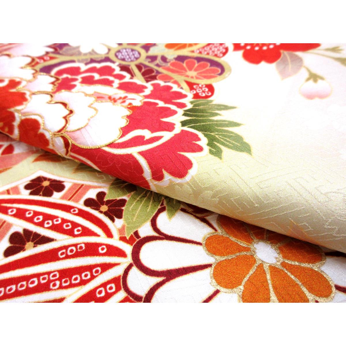 【未使用品】振袖　友禅金彩加工　刺繍入りボカシ染
