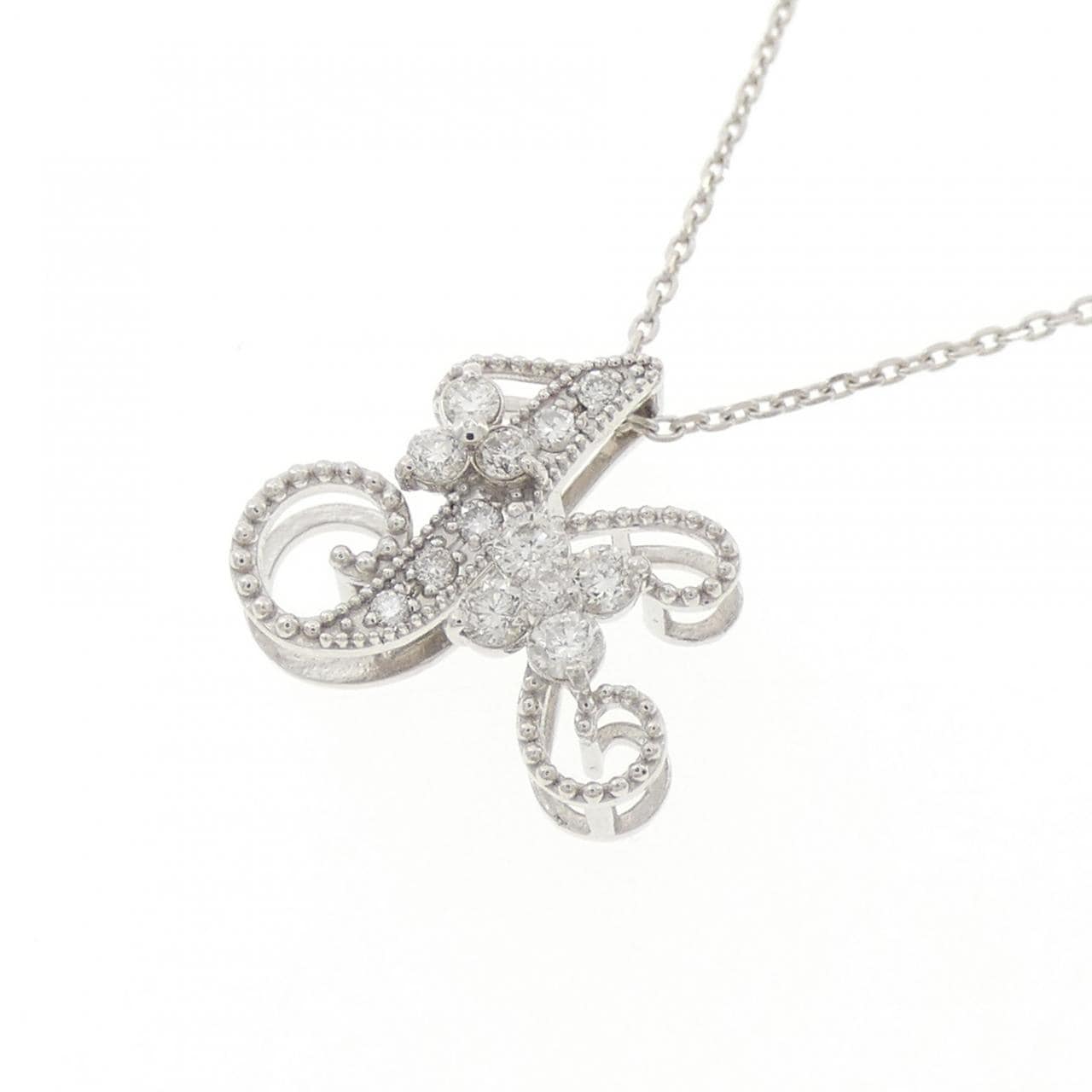 K18WG イニシャルK ダイヤモンド ネックレス 0.18CT