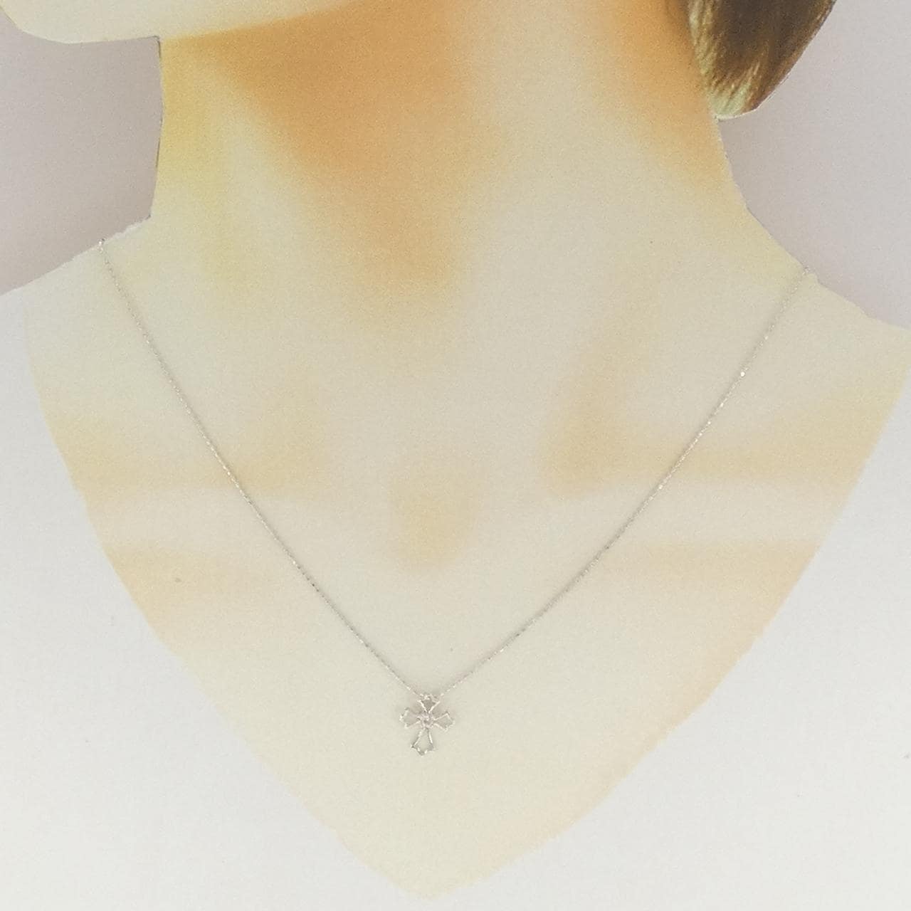 K18WG クロス ダイヤモンド ネックレス 0.05CT