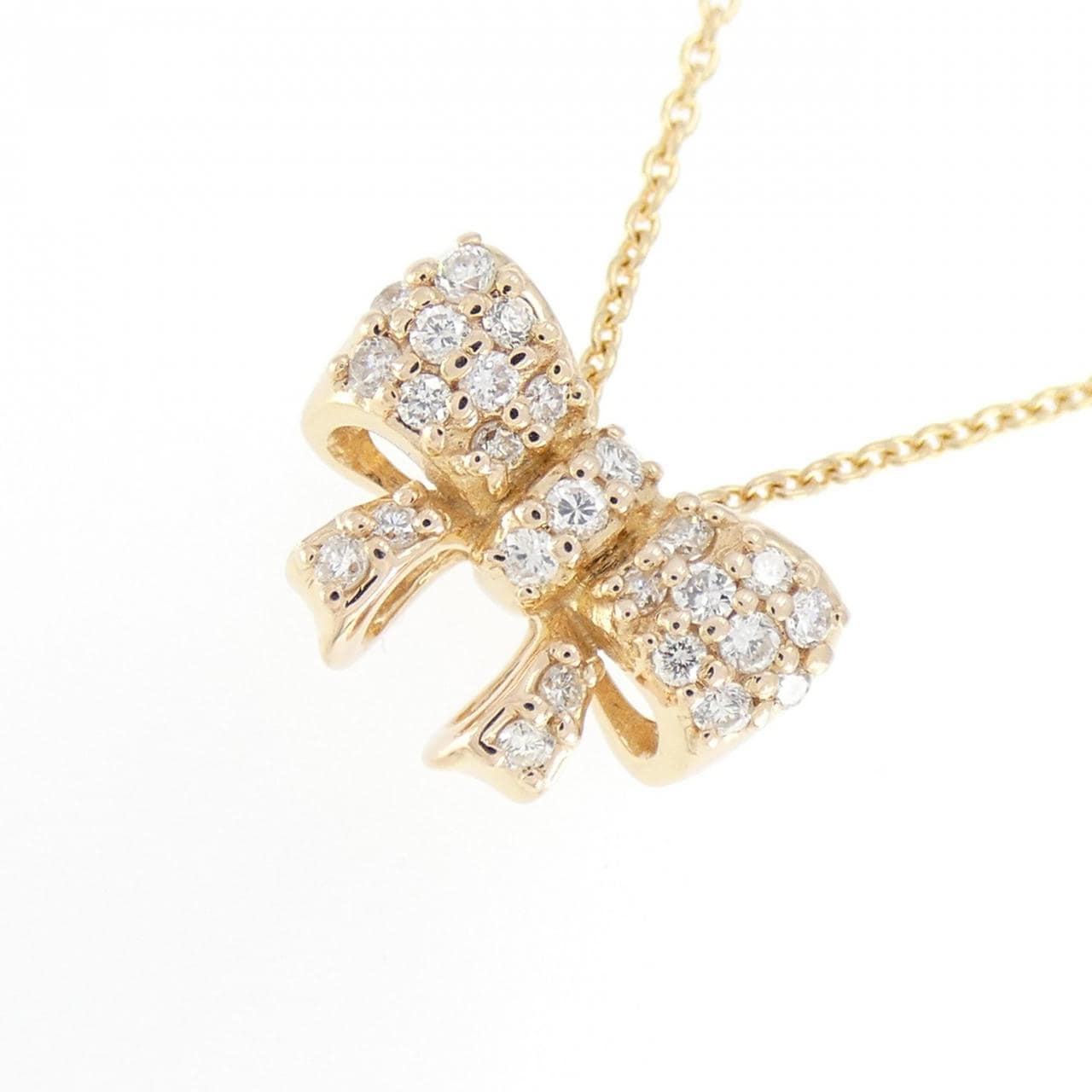 K18PG リボン ダイヤモンド ネックレス 0.20CT
