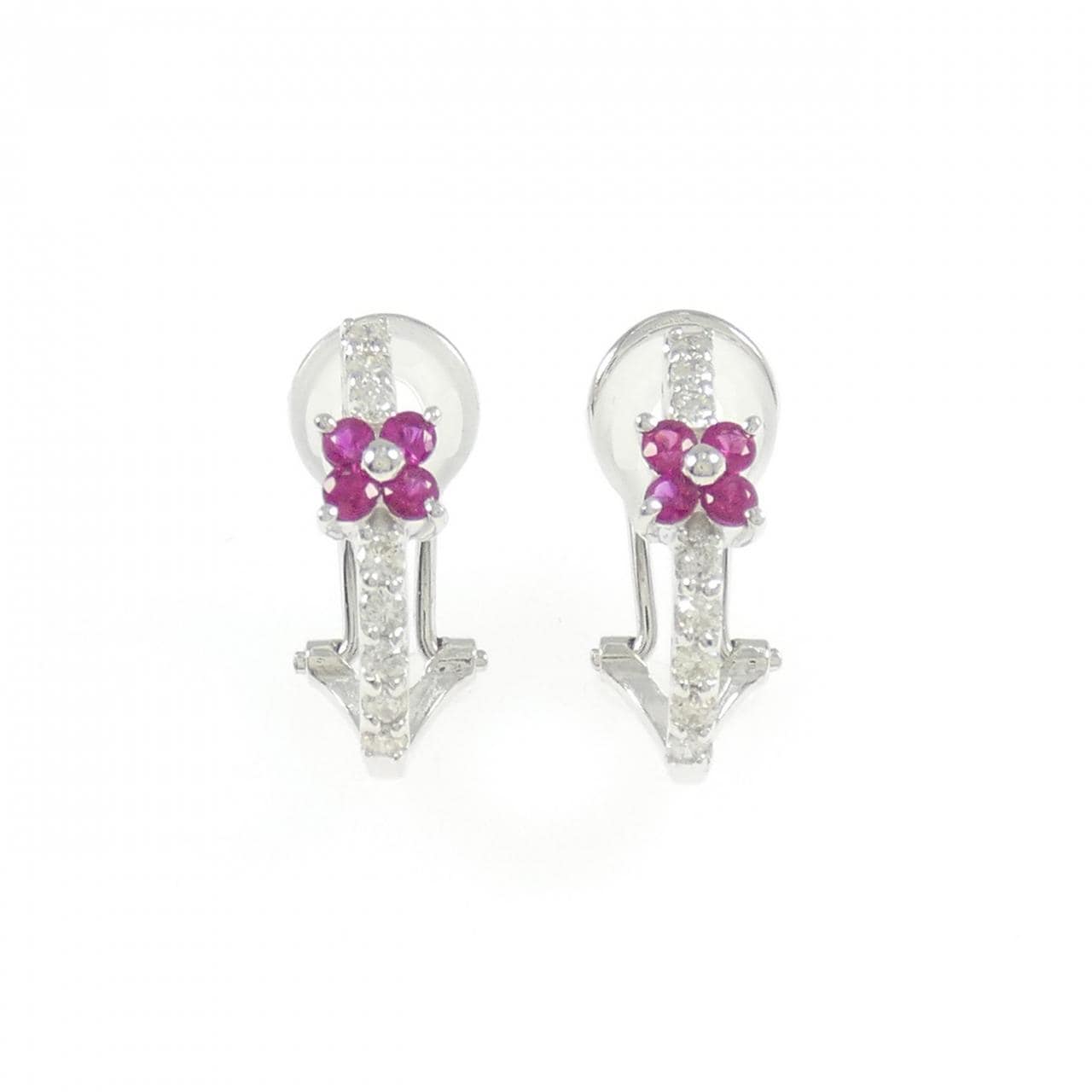 K18WG フラワー ルビー ピアス/イヤリング 0.32CT