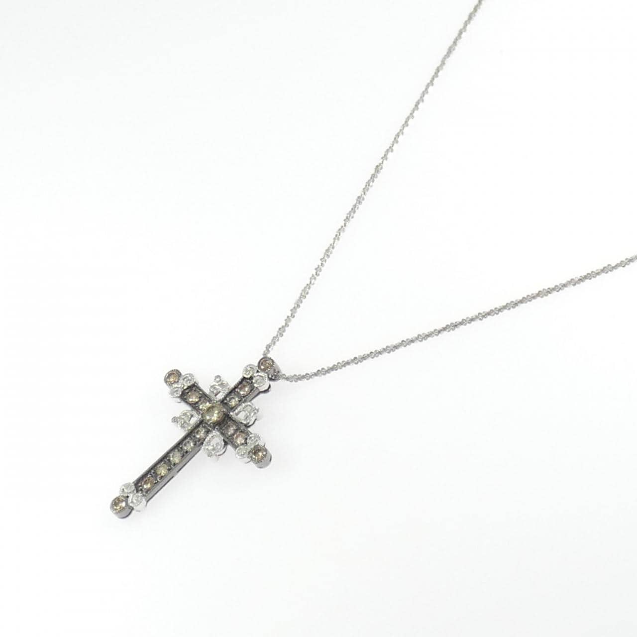 K18WG/K18BG クロス ダイヤモンド ネックレス 0.92CT