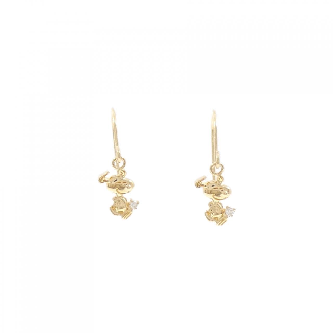K18YG スヌーピー ダイヤモンド ピアス 0.012CT