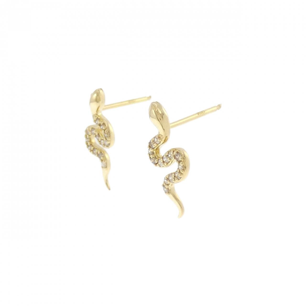 K18YG スネーク ダイヤモンド ピアス 0.13CT