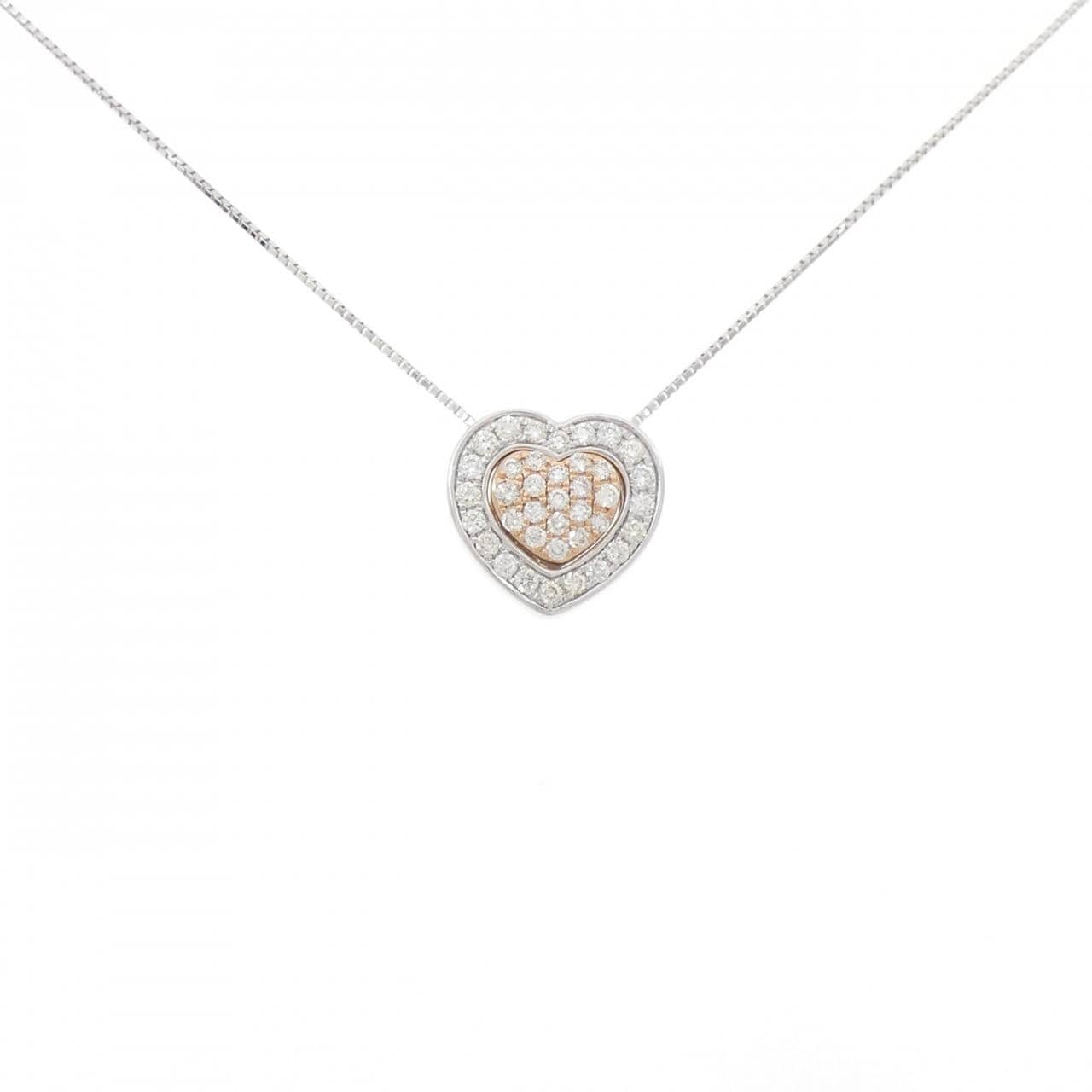 K18WG/K18PG 2WAY ハート パヴェ ダイヤモンド ネックレス 0.30CT
