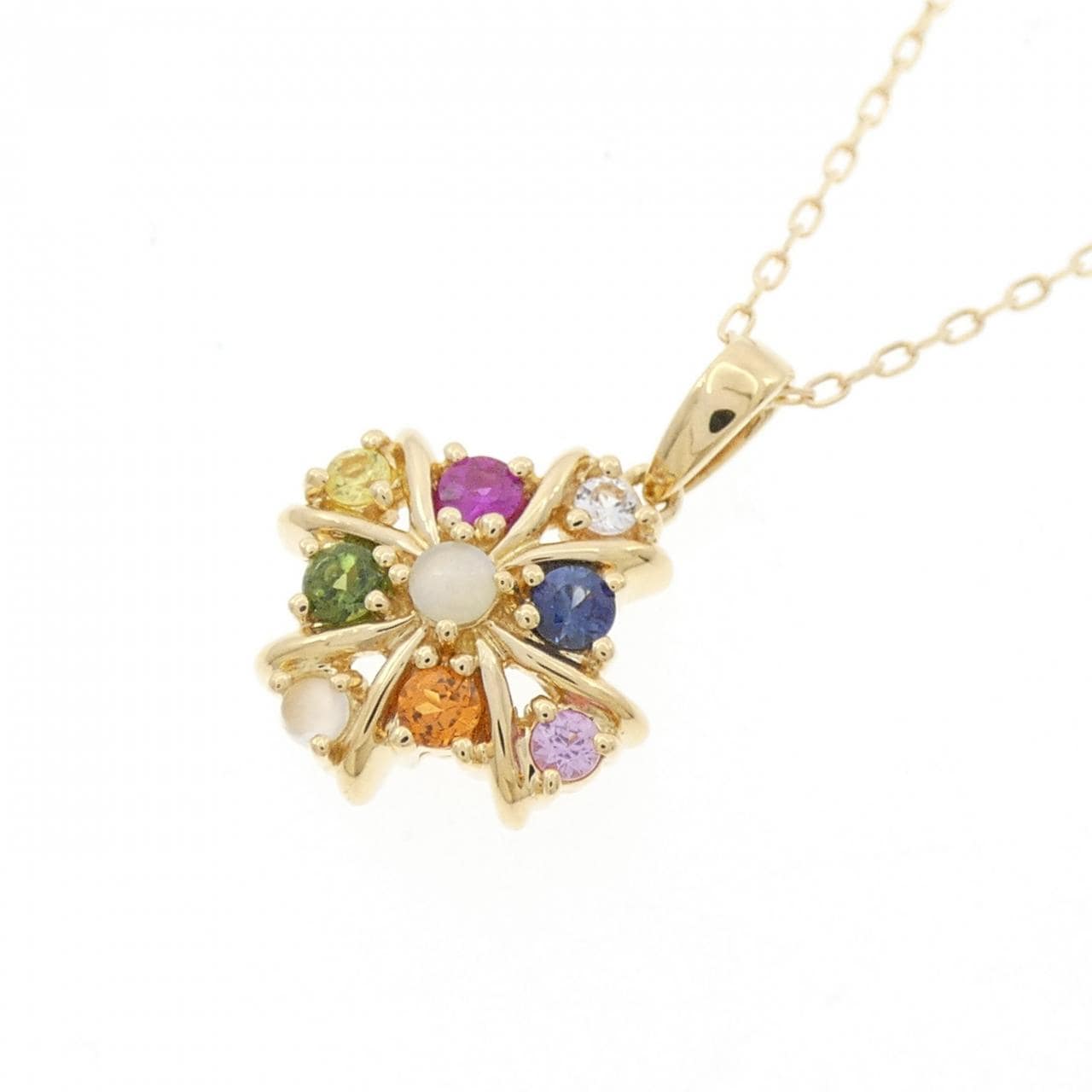 K18YG colored stone necklace