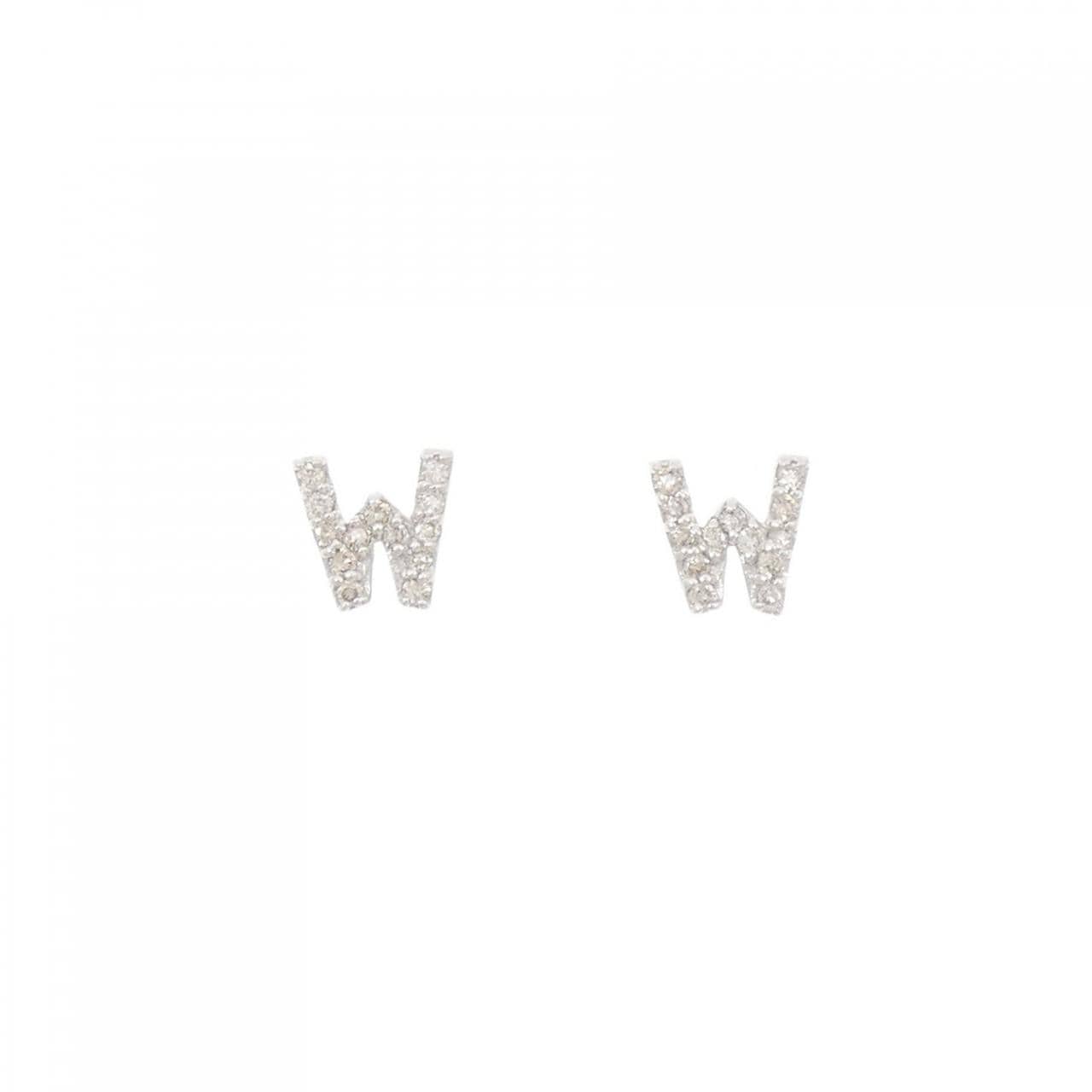 K18WG イニシャルW ダイヤモンド ピアス 0.18CT