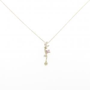 K18YG/K18WG　フラワー×バタフライ カラーストーン ネックレス