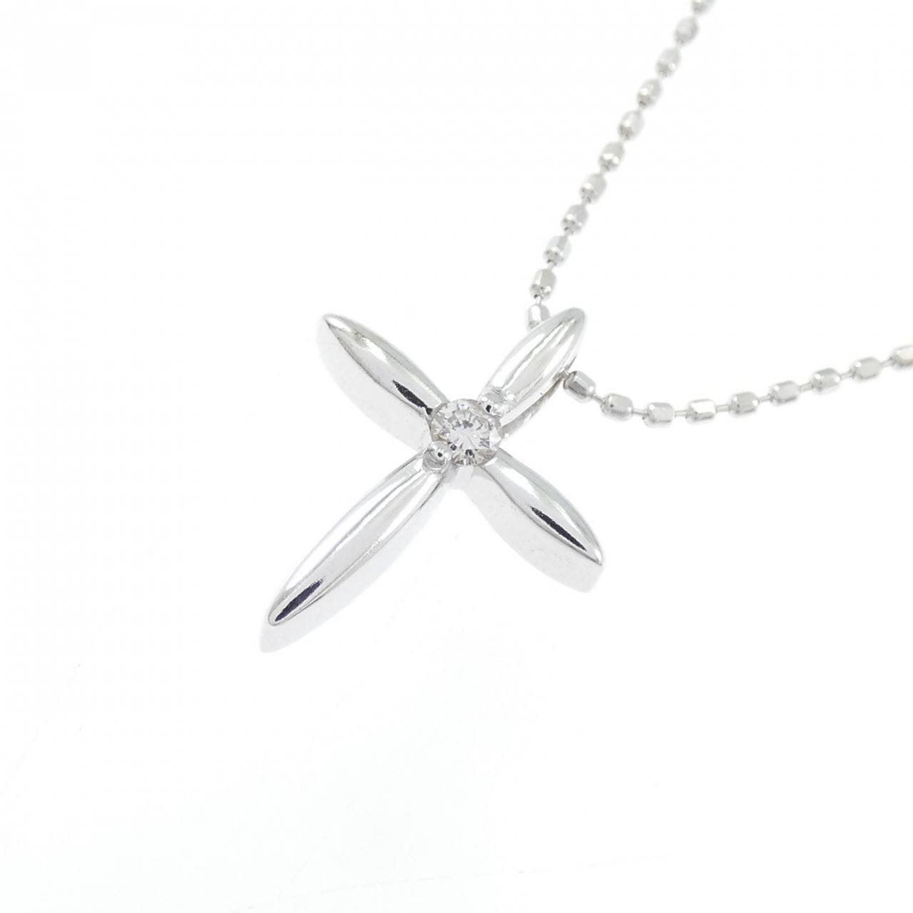 K18WG クロス ダイヤモンド ネックレス 0.03CT