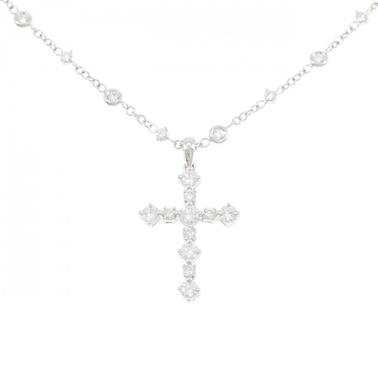 750WG クロス ダイヤモンド ネックレス