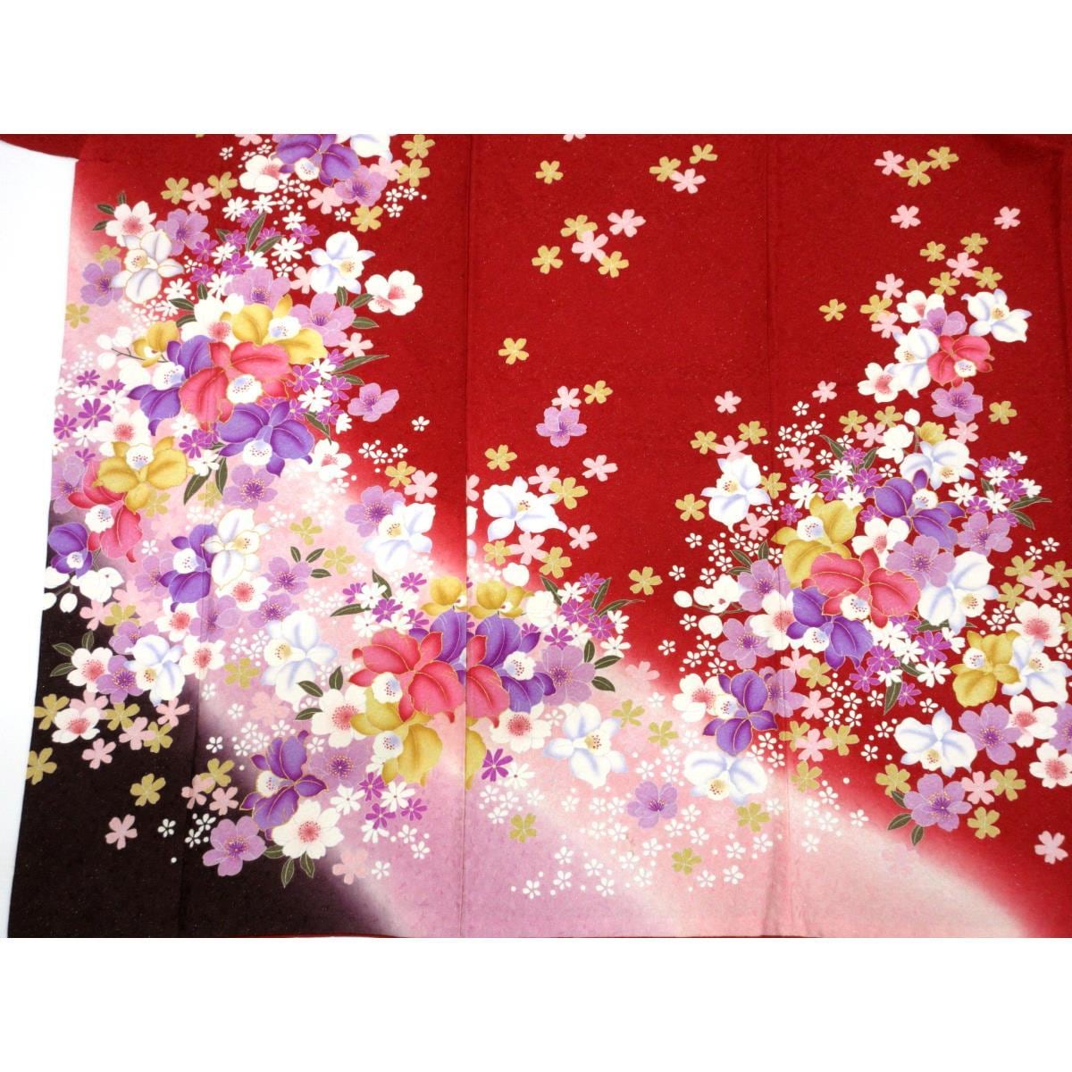 振袖　銀通しボカシ染　友禅金彩加工　刺繍入り　身幅Ｌ寸