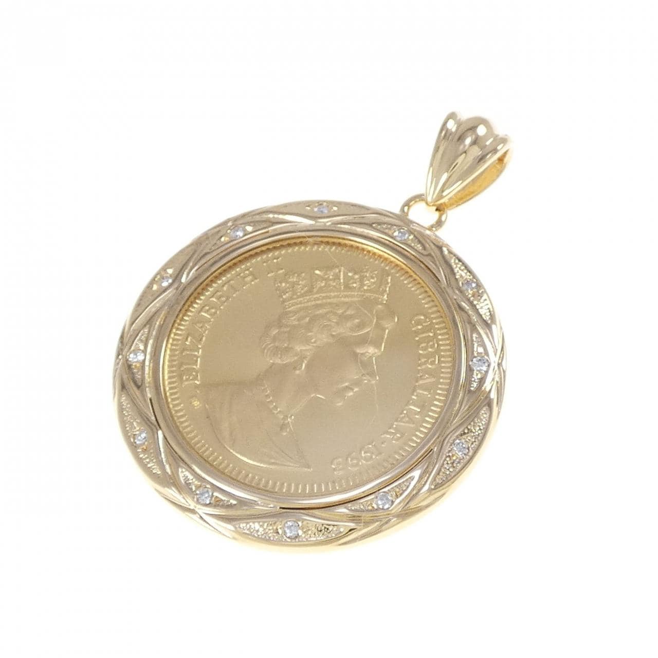 K18YG(枠) ダイヤモンド コイン ペンダント 0.08CT
